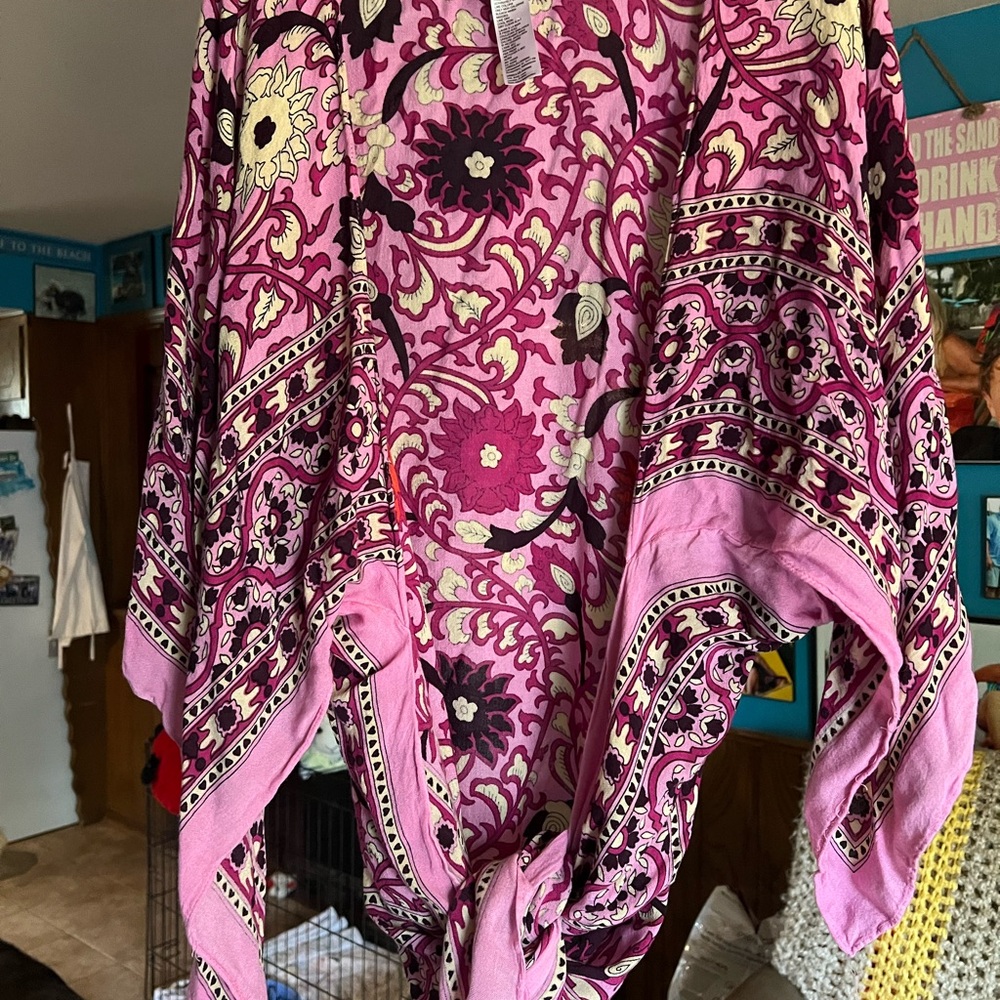 Free People Pink and Purple Floral Kimono